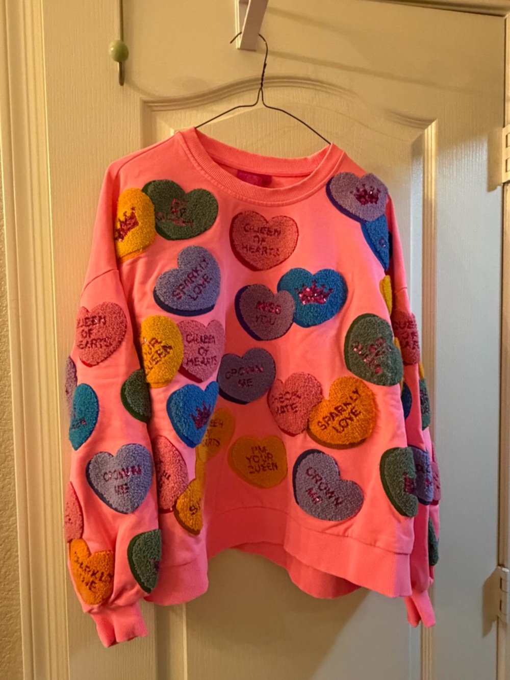 Queen of Sparkles Fuzzy Heart Sweatshirt S